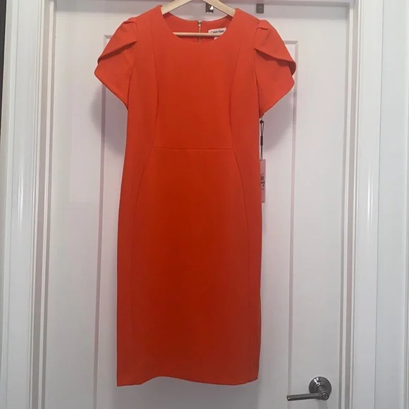Calvin Klein | Dresses | Nwt Orange Calvin Klein Sheath Tulip Sleeve Dress  | Poshmark